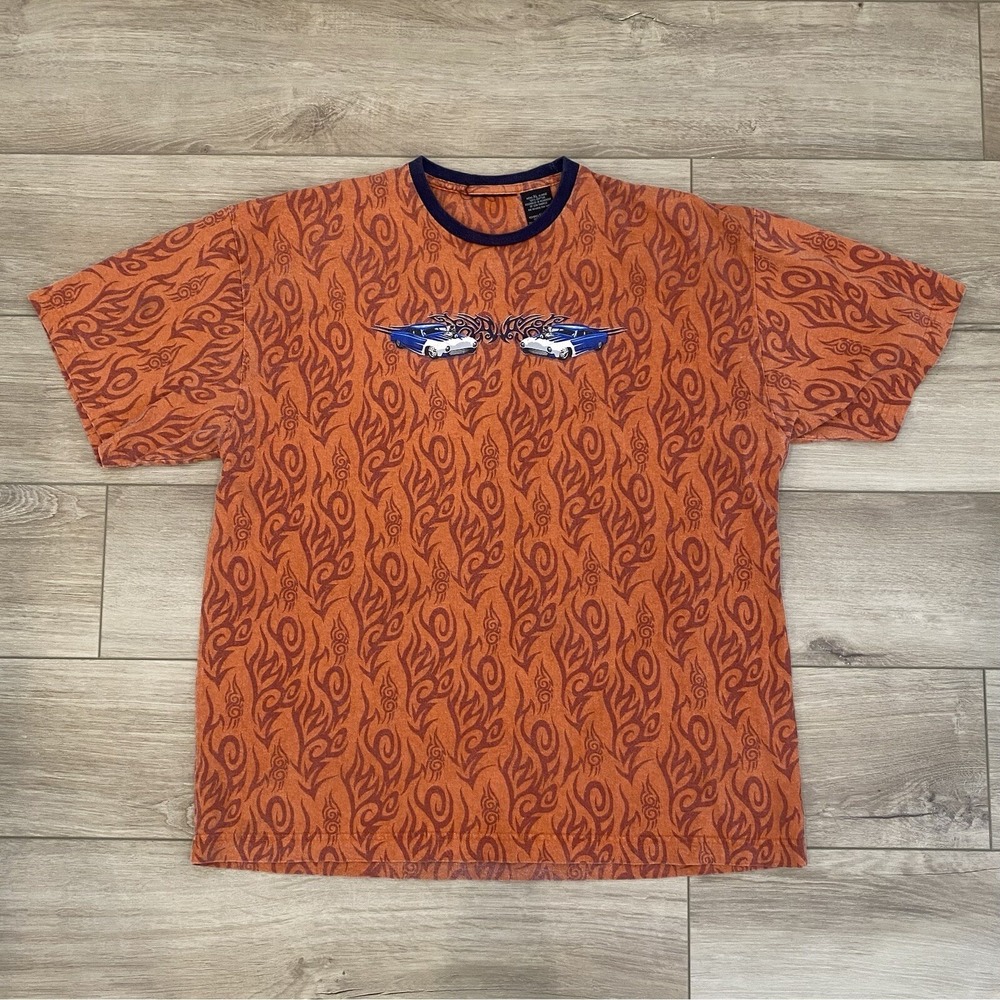 Vintage All Over Print Tribal Orange T-Shirt No Boundaries 2000s Mens XL Y2K VTG